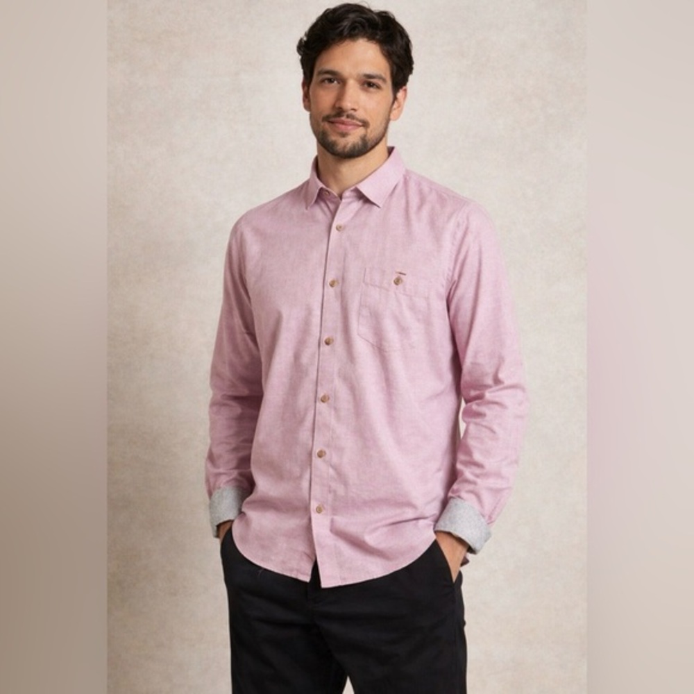 Ted Baker London Mens Long Sleeve Dress Shirt Pink White XL Preppy